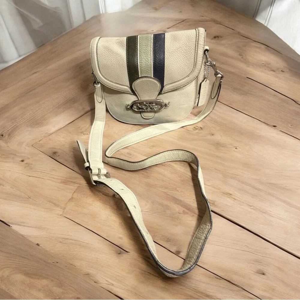 Coach Cream and Olive Crossbody leather jade  Bag 1924